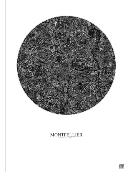Affiche Montpellier – Poster vue satellite 2.5km N&B | Gravura – Fond clair
