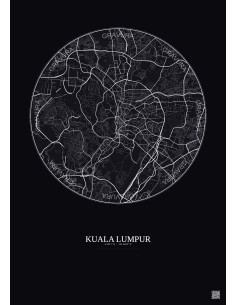 Affiche Kuala Lumpur – Poster carte de ville 6km | Gravura – Fond foncé