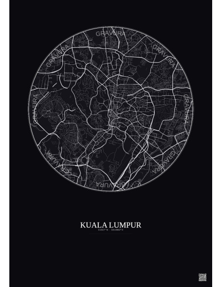 Kuala Lumpur City Map Poster 6km | Gravura – Dark background