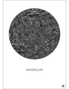 Affiche Montpellier – Poster vue satellite 5km N&B | Gravura – Fond clair