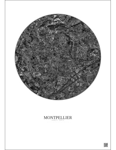 Affiche Montpellier – Poster vue satellite 5km N&B | Gravura – Fond clair