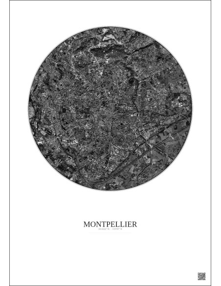 Affiche Montpellier – Poster vue satellite 5km N&B | Gravura – Fond clair