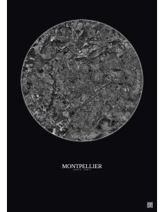 Affiche Montpellier – Poster vue satellite 10km N&B | Gravura – Fond foncé