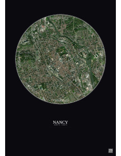 Affiche Nancy – Poster vue satellite 2.5km Couleur | Gravura – Fond foncé