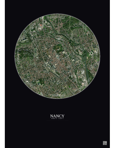 Affiche Nancy – Poster vue satellite 2.5km Couleur | Gravura – Fond foncé
