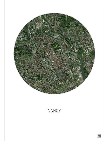 Affiche Nancy – Poster vue satellite 2.5km Couleur | Gravura – Fond clair