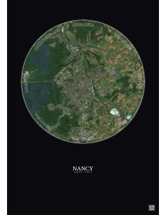 Affiche Nancy – Poster vue satellite 10km Couleur | Gravura – Fond foncé