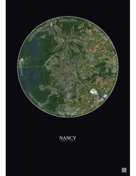 Affiche Nancy – Poster vue satellite 10km Couleur | Gravura – Fond foncé