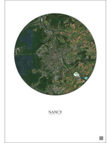 Affiche Nancy – Poster vue satellite 10km Couleur | Gravura – Fond clair