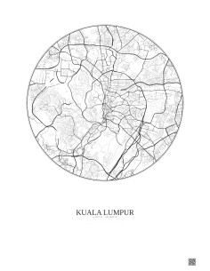 Affiche Kuala Lumpur – Poster carte de ville 6km | Gravura – Fond clair