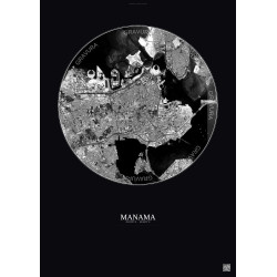 Affiche Manama – Poster vue satellite 6km N&B | Gravura – Fond foncé