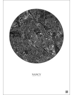 Affiche Nancy – Poster vue satellite 2.5km N&B | Gravura – Fond clair
