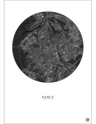 Nancy Satellite View Poster 6km B&W | Gravura – Light background