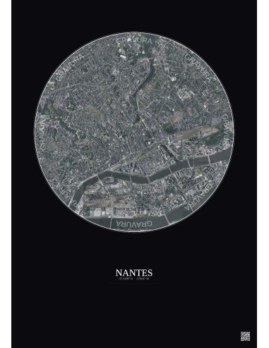 Affiche Nantes – Poster vue satellite 2.5km Couleur | Gravura – Fond foncé