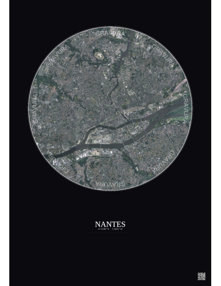 Affiche Nantes – Poster vue satellite 5km Couleur | Gravura – Fond foncé
