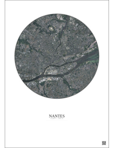 Affiche Nantes – Poster vue satellite 5km Couleur | Gravura – Fond clair