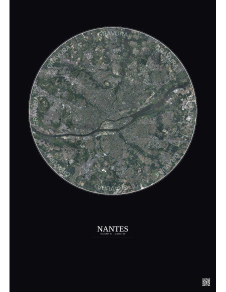 Affiche Nantes – Poster vue satellite 10km Couleur | Gravura – Fond foncé