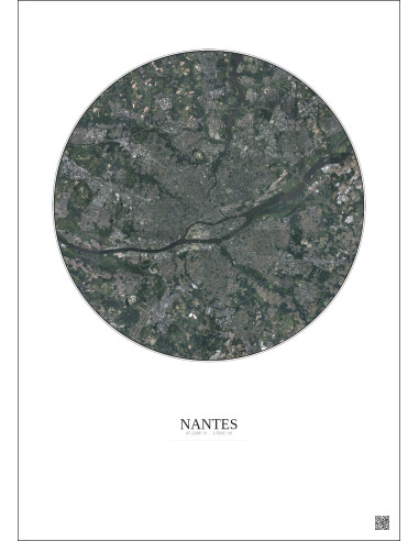Affiche Nantes – Poster vue satellite 10km Couleur | Gravura – Fond clair