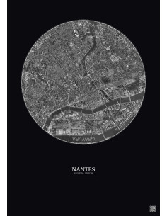 Nantes Satellite View Poster 2.5km B&W | Gravura – Dark background
