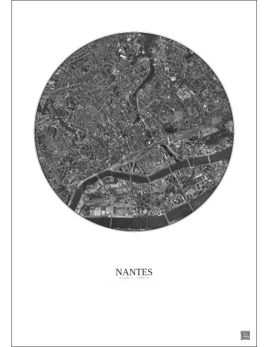 Affiche Nantes – Poster vue satellite 2.5km N&B | Gravura – Fond clair