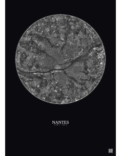 Nantes Satellite View Poster 10km B&W | Gravura – Dark background