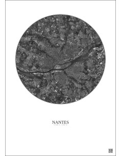 Nantes Satellite View Poster 10km B&W | Gravura – Light background