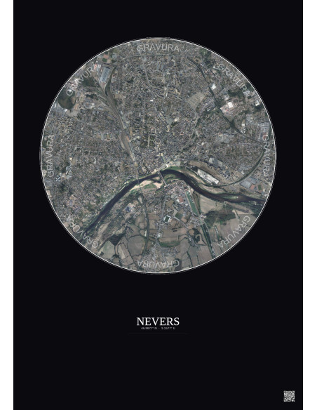 Affiche Nevers – Poster vue satellite 2.5km Couleur | Gravura – Fond foncé