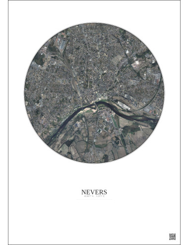 Affiche Nevers – Poster vue satellite 2.5km Couleur | Gravura – Fond clair