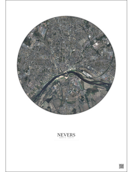 Affiche Nevers – Poster vue satellite 2.5km Couleur | Gravura – Fond clair