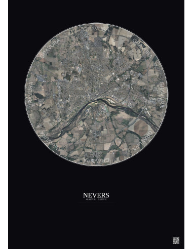 Affiche Nevers – Poster vue satellite 5km Couleur | Gravura – Fond foncé