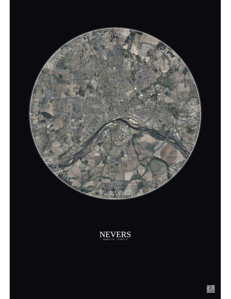 Affiche Nevers – Poster vue satellite 5km Couleur | Gravura – Fond foncé