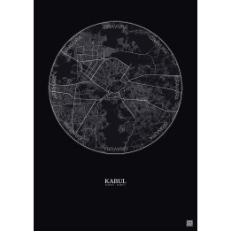 Affiche Kabul – Poster carte de ville 10km | Gravura – Fond foncé