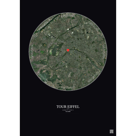 Paris - Vue satellite personnalisée 10 km · Couleur · Fond foncé