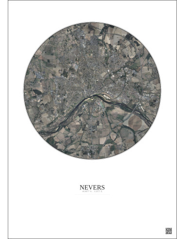 Affiche Nevers – Poster vue satellite 5km Couleur | Gravura – Fond clair