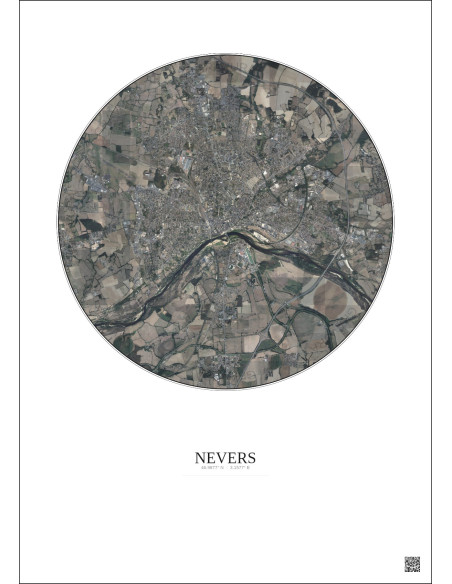 Affiche Nevers – Poster vue satellite 5km Couleur | Gravura – Fond clair