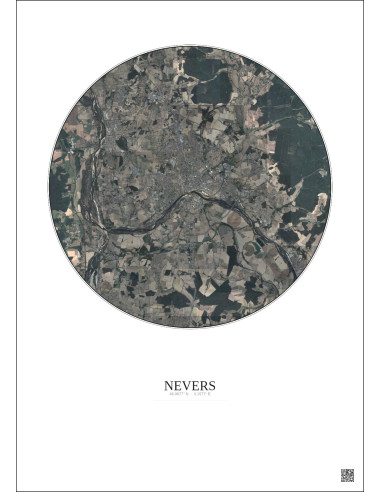 Affiche Nevers – Poster vue satellite 10km Couleur | Gravura – Fond clair