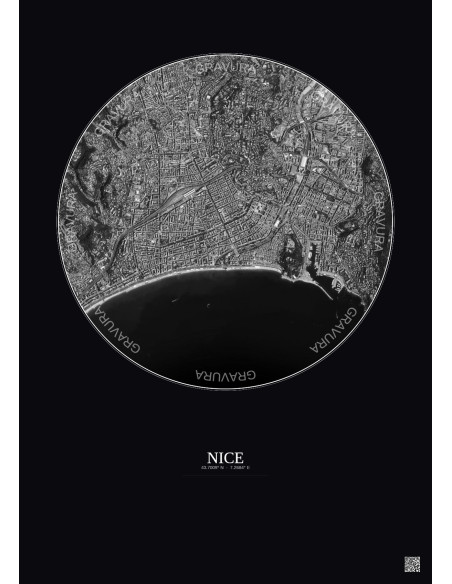 Nice Satellite View Poster 2.5km B&W | Gravura – Dark background