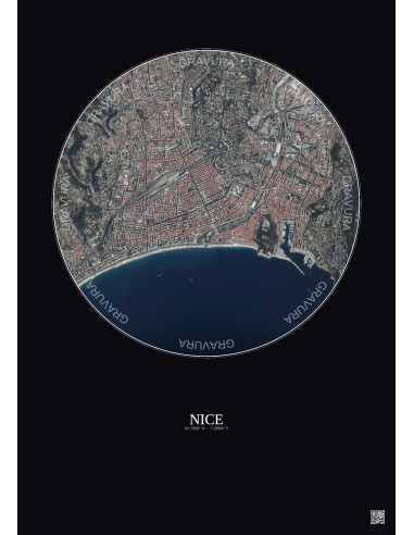 Affiche Nice – Poster vue satellite 2.5km Couleur | Gravura – Fond foncé