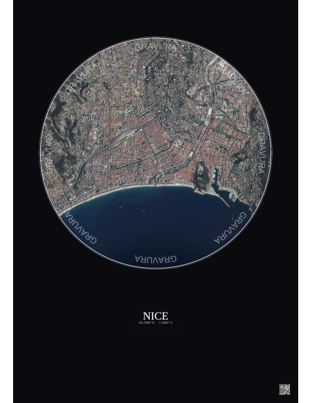 Affiche Nice – Poster vue satellite 2.5km Couleur | Gravura – Fond foncé