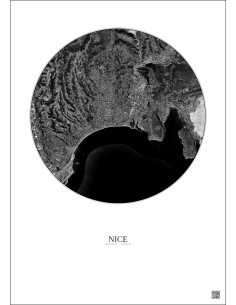 Affiche Nice – Poster vue satellite 6km N&B | Gravura – Fond clair