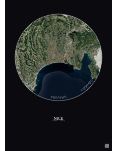 Affiche Nice – Poster vue satellite 6km Couleur | Gravura – Fond foncé