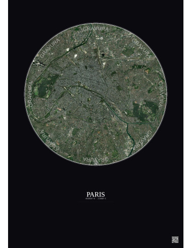 Affiche Paris – Poster vue satellite 10km Couleur | Gravura – Fond foncé