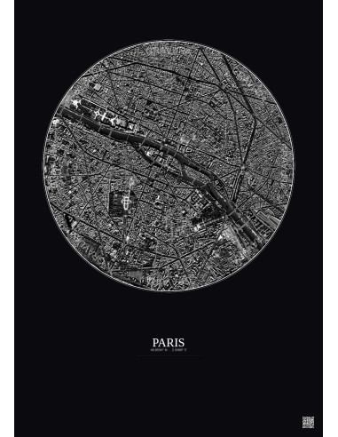 Affiche Paris – Poster vue satellite 2.5km N&B | Gravura – Fond foncé