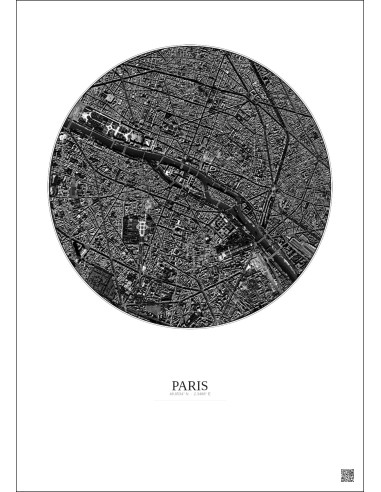 Affiche Paris – Poster vue satellite 2.5km N&B | Gravura – Fond clair