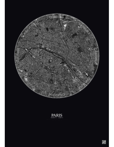 Affiche Paris – Poster vue satellite 6km N&B | Gravura – Fond foncé