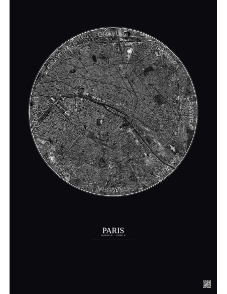 Affiche Paris – Poster vue satellite 6km N&B | Gravura – Fond foncé