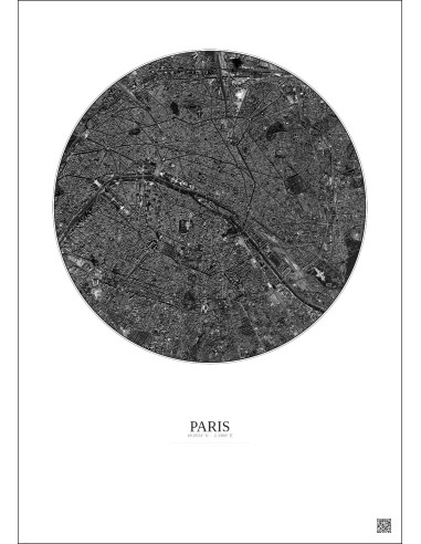 Affiche Paris – Poster vue satellite 6km N&B | Gravura – Fond clair