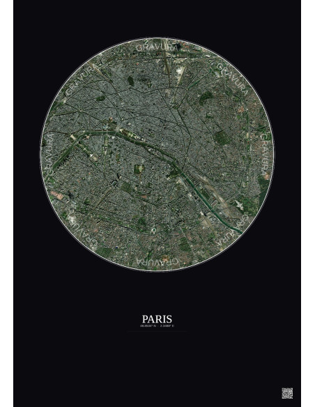 Affiche Paris – Poster vue satellite 6km Couleur | Gravura – Fond foncé