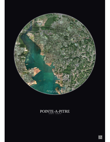 Affiche Pointe A Pitre – Poster vue satellite 2.5km Couleur | Gravura – Fond foncé