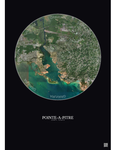 Affiche Pointe A Pitre – Poster vue satellite 5km Couleur | Gravura – Fond foncé